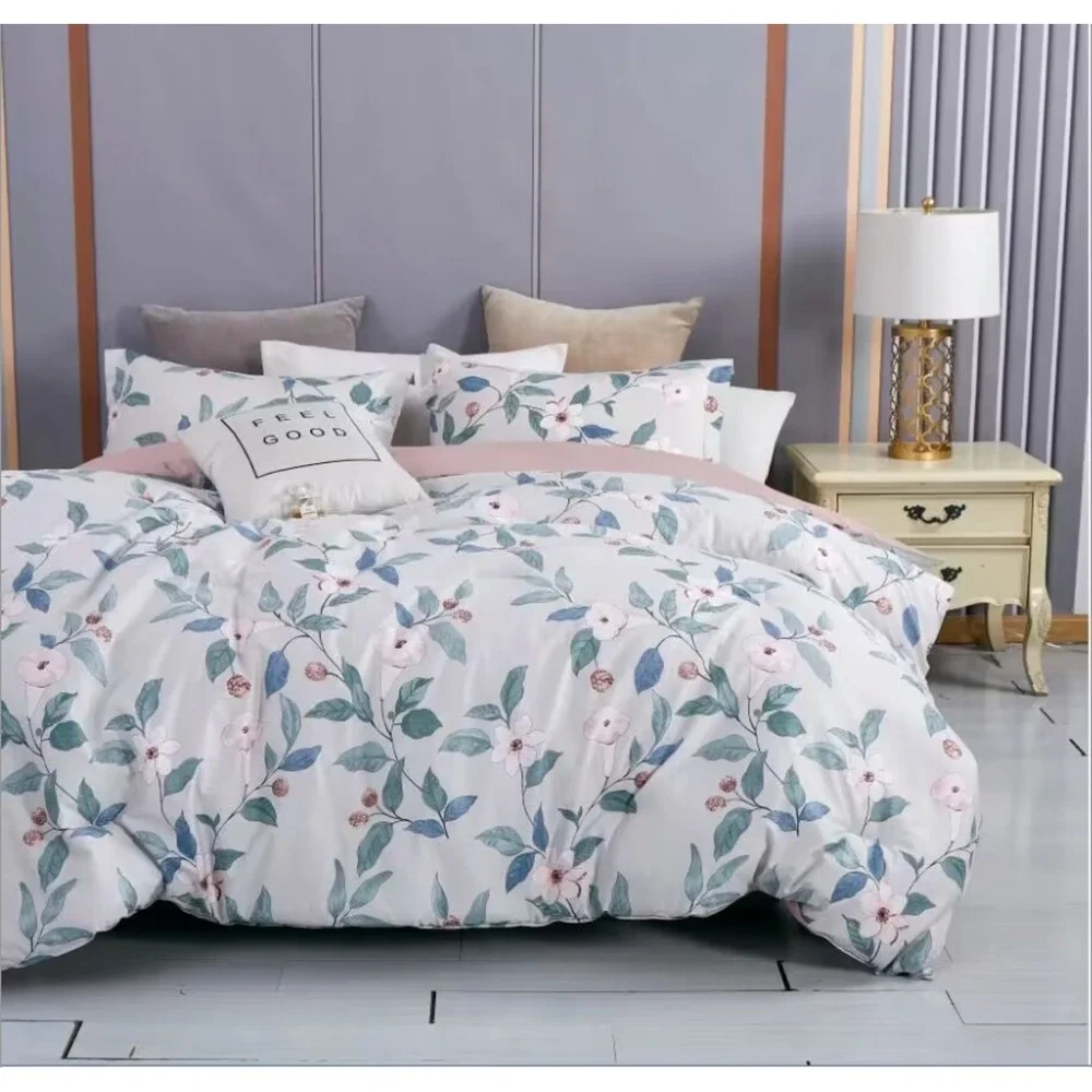 Tess‎ Red Gray Floral 100% Cotton Reversible Comforter Set King Cottage Romantic